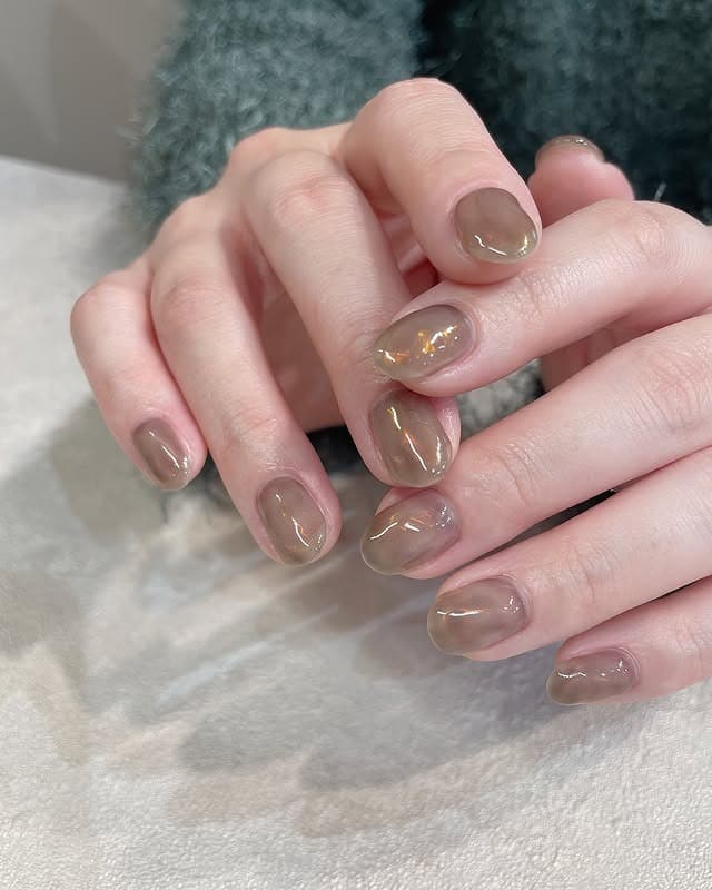 20. Sheer Latte Glazed Nails - coffee color nail ideas