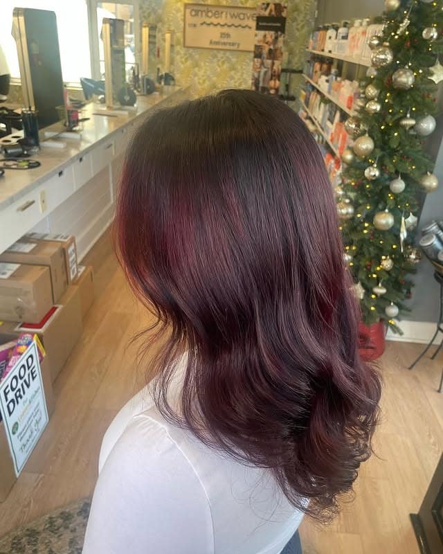 4. Burgundy Gloss Mid-Length Style - Dark Red Hair Color