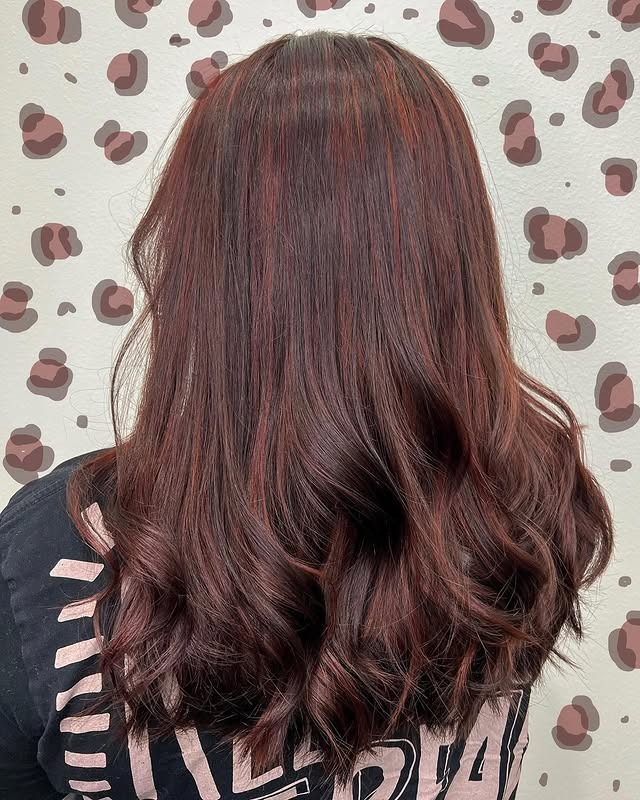 9. Mahogany Red with Subtle Copper Ribbons - Dark Red Hair Color