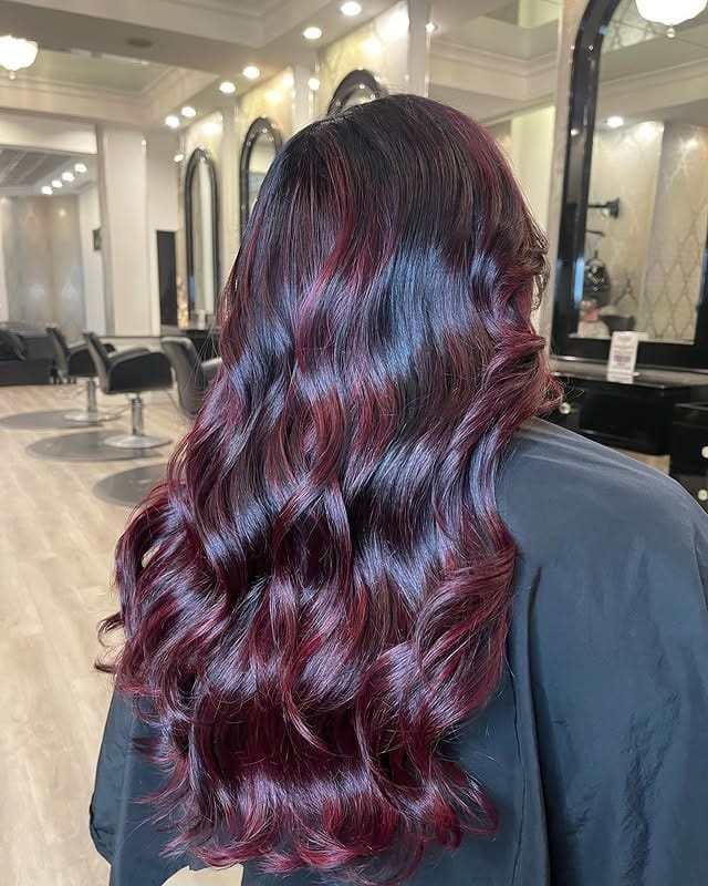 11. Black Cherry Hollywood Waves - Dark Red Hair Color