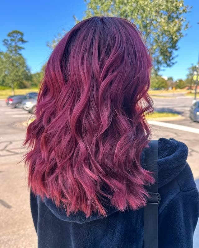 12. Vibrant Raspberry Textured Lob - Dark Red Hair Color