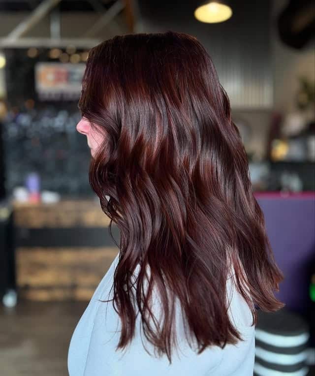 15. Deep Auburn Soft Waves - Dark Red Hair Color