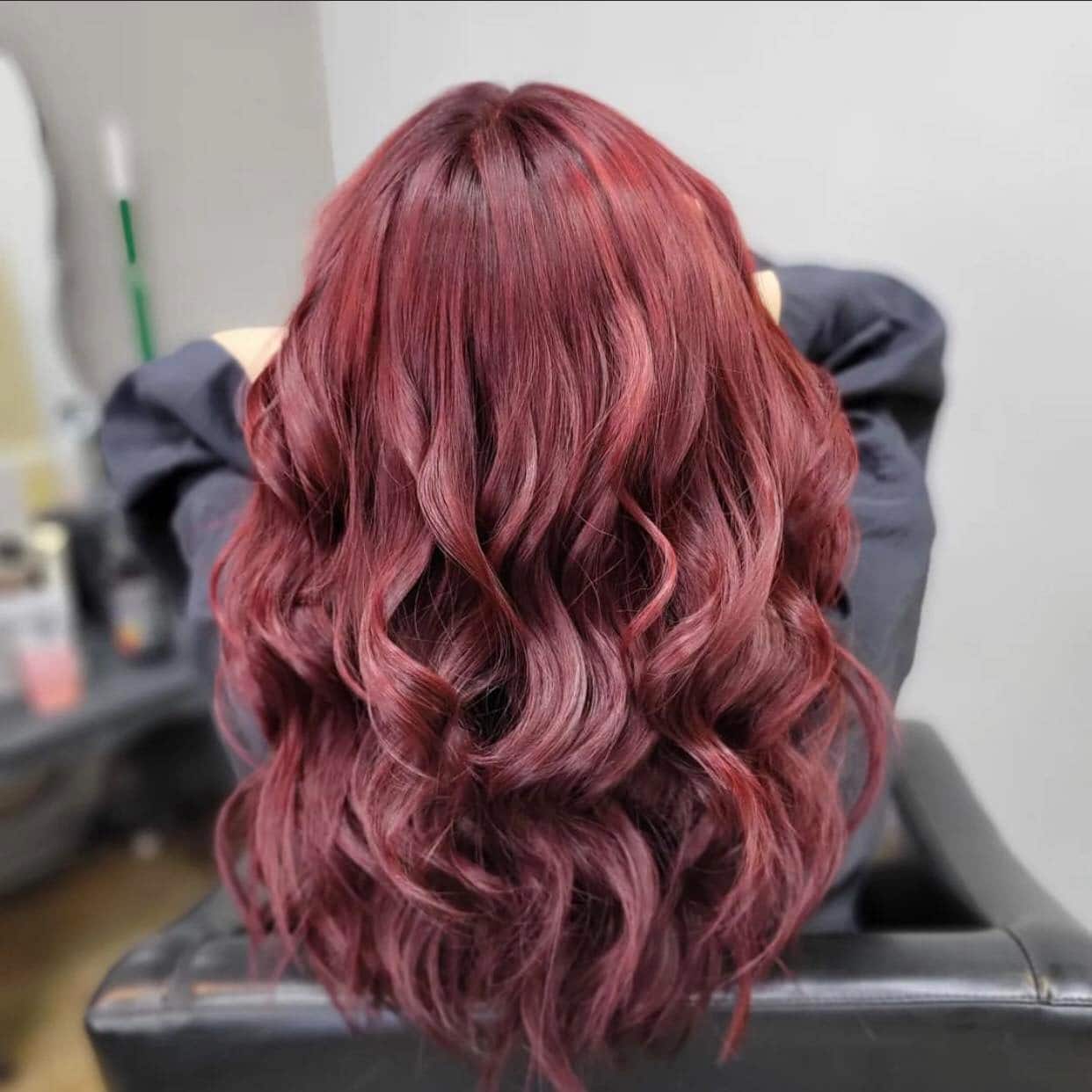 19. Rosy Merlot Glam Waves - Dark Red Hair Color