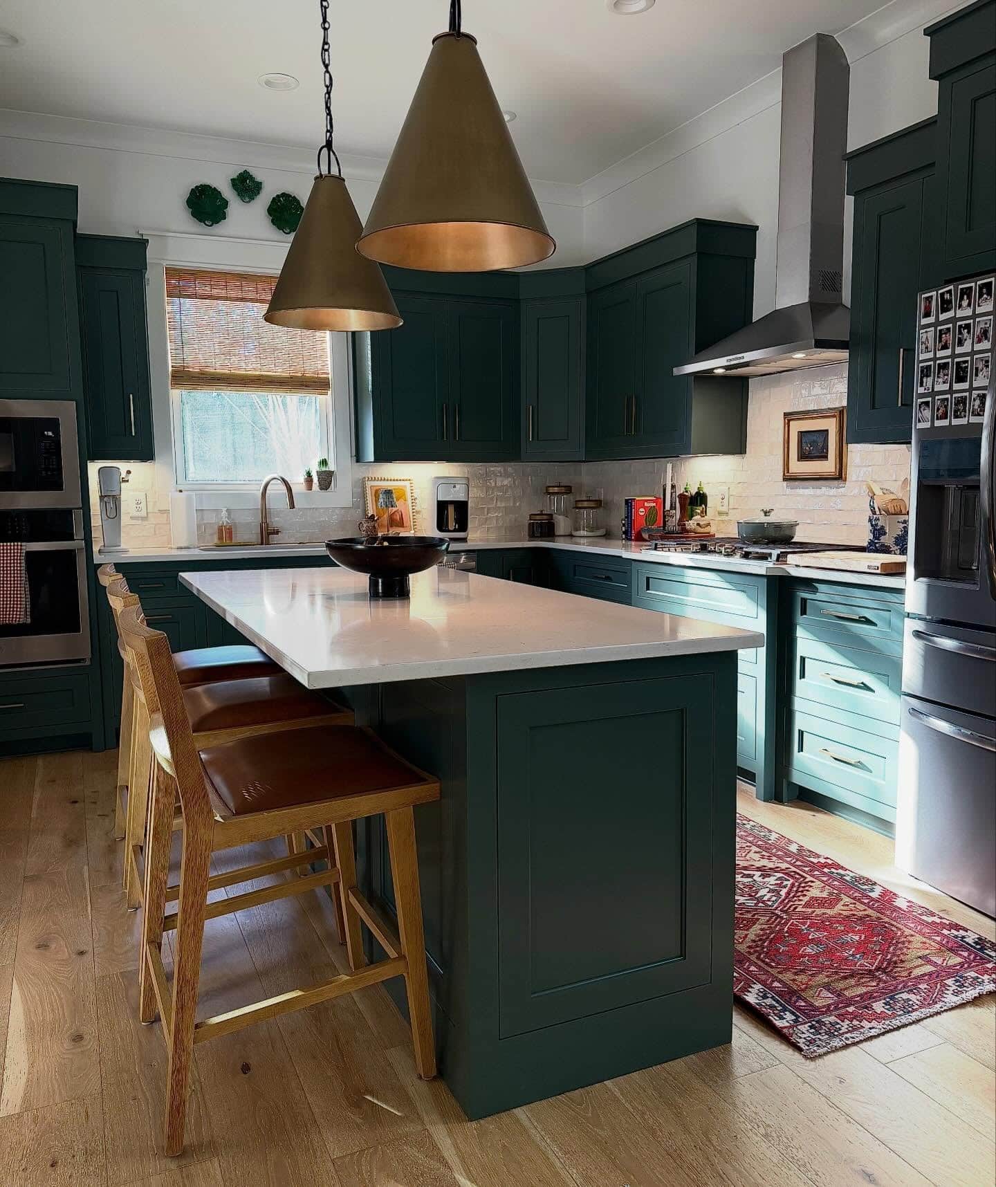 8. Forest Green Cabinets with White Countertops - dark kitchen cabinet ideas