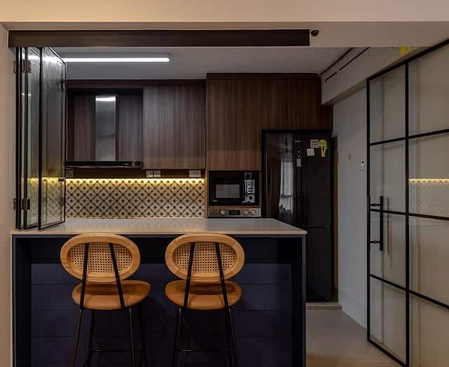 9. Midnight Blue Lower Cabinets with Walnut Uppers - dark kitchen cabinet ideas