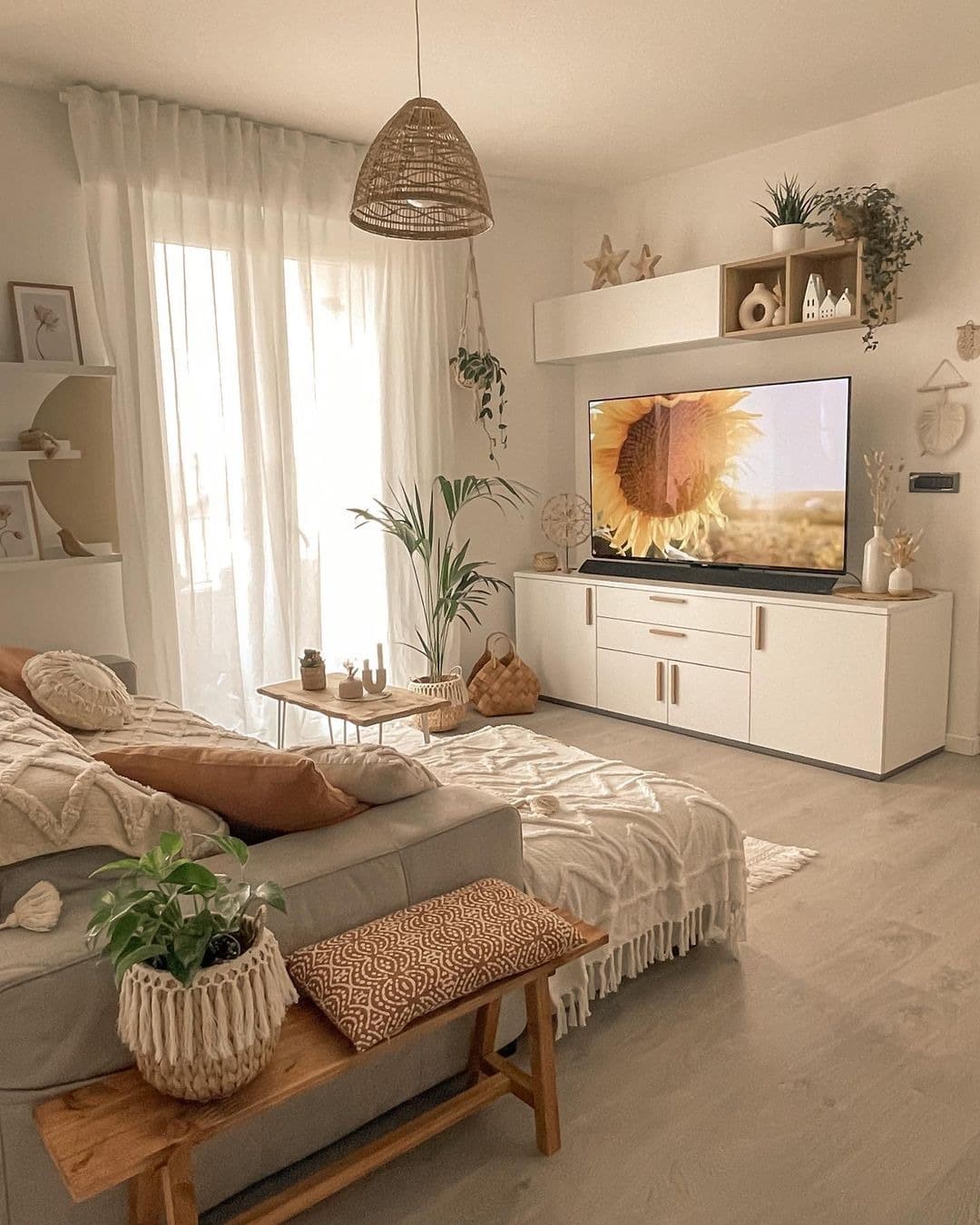 2. Warm Beige Scandinavian Living Room with Natural Wood Accents - cozy living room ideas