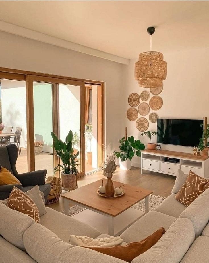 6. Boho-Inspired Living Room in Warm Caramel and Ivory - cozy living room ideas