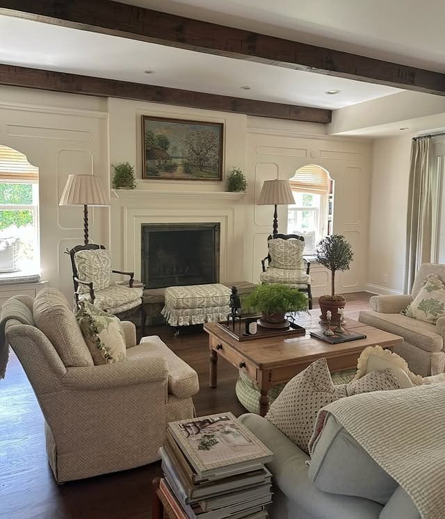 14. Classic Traditional Living Room in Cream and Sage - cozy living room ideas