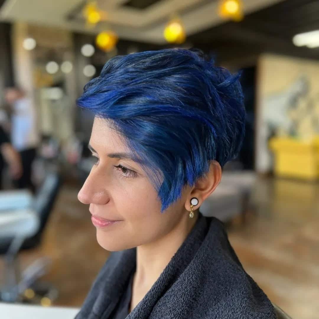 1. Electric Sapphire Textured Pixie - Pixie Haircuts