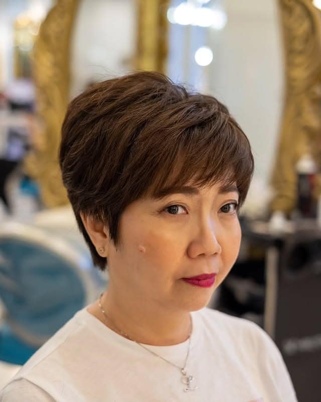 2. Soft Chestnut Layered Pixie - Pixie Haircuts