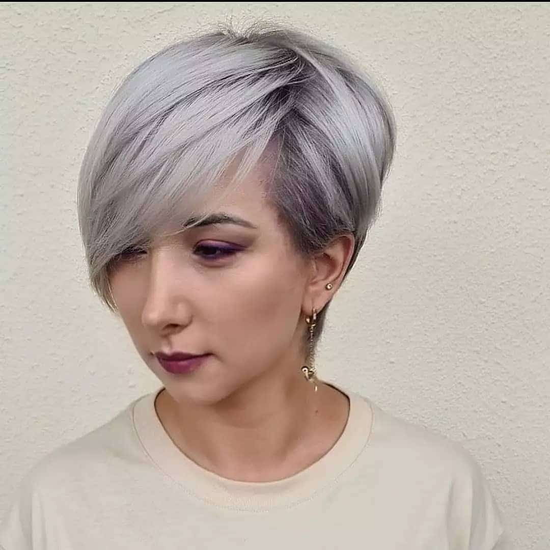 6. Silver Blonde Side-Swept Pixie - Pixie Haircuts
