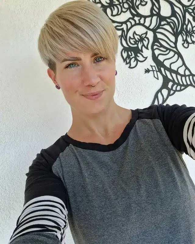 11. Golden Beige Side-Swept Pixie - Pixie Haircuts