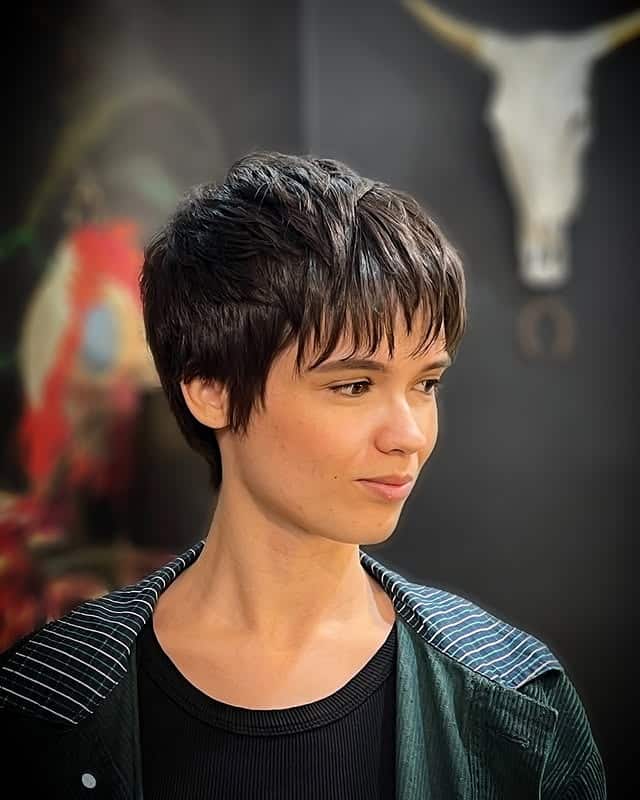 15. Deep Brunette Piecey Pixie - Pixie Haircuts