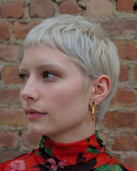 19. Platinum Micro Pixie with Baby Fringe - Pixie Haircuts