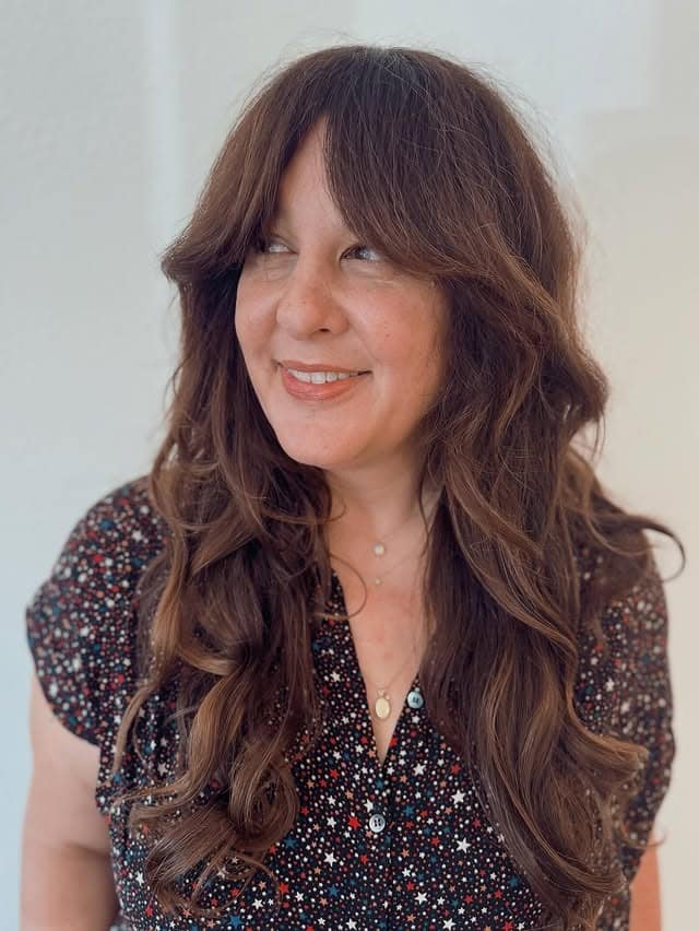 5. Warm Brunette Shag with Curtain Fringe - Medium Length Shag Hairstyles