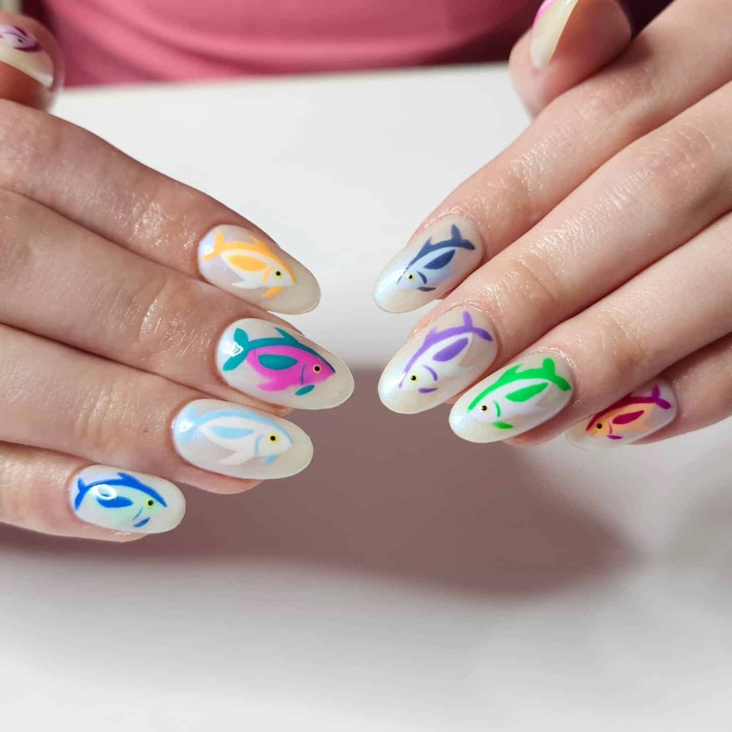 3. Soft Pastel Aquarium Almond Nails - fish nail ideas