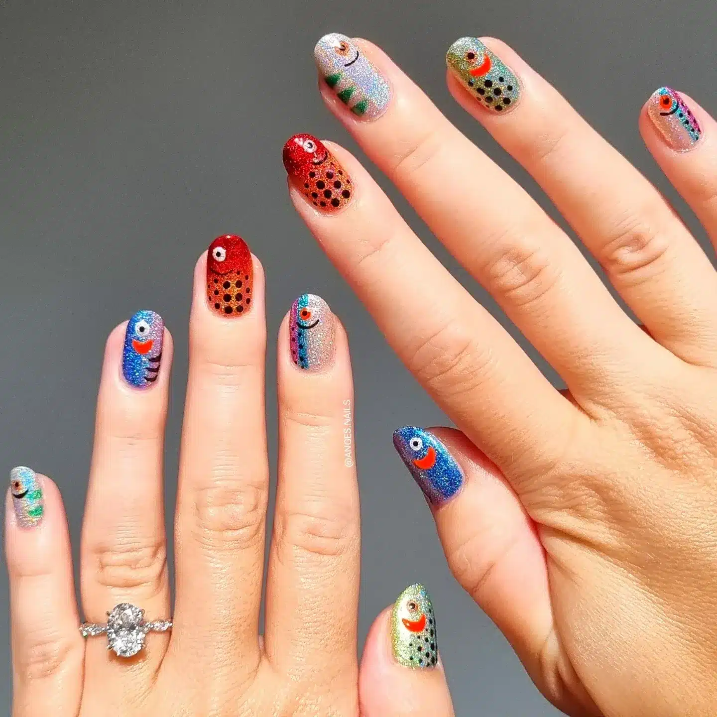4. Glitter Pop Art Fish Nails - fish nail ideas