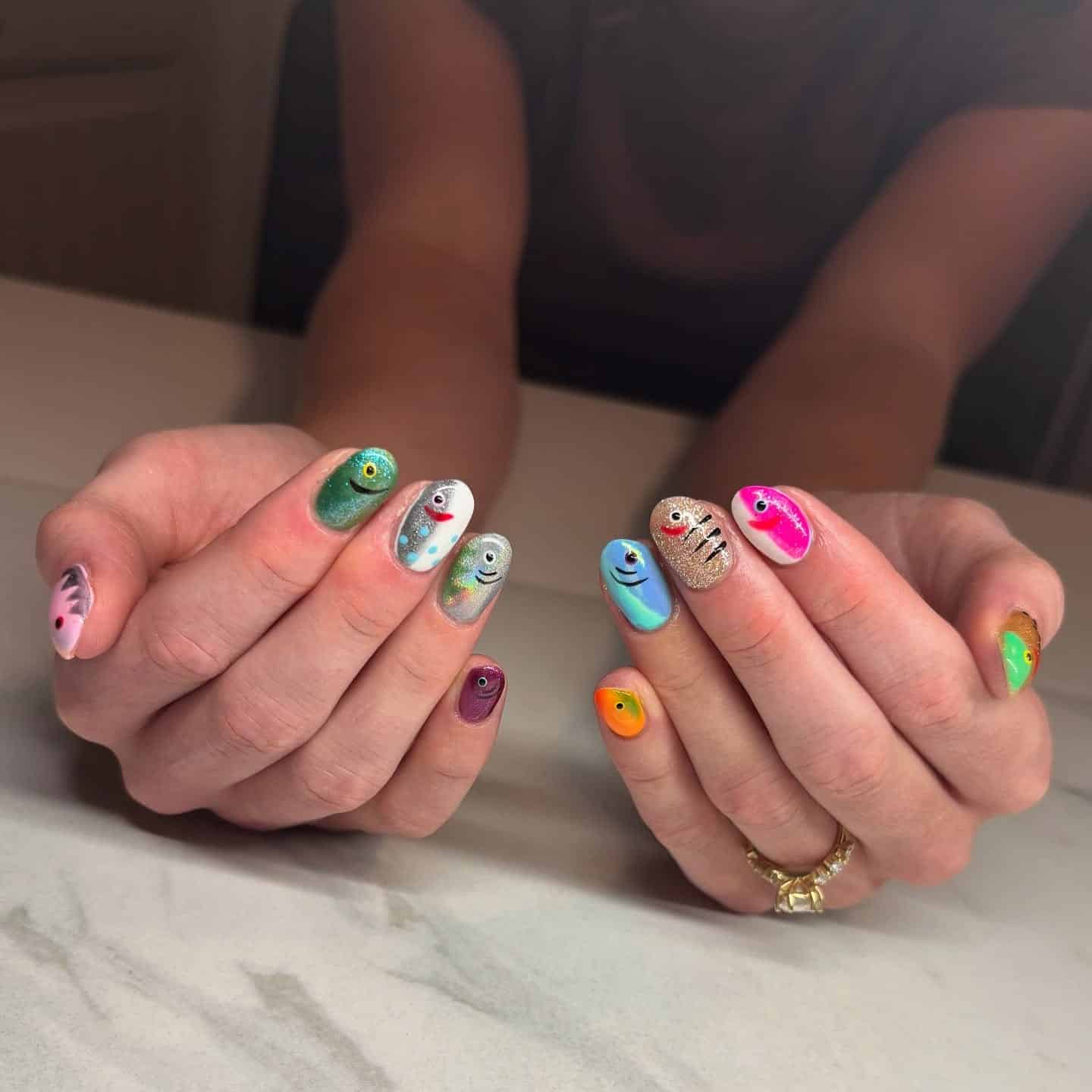 6. Iridescent Chrome Fish Art Nails - fish nail ideas