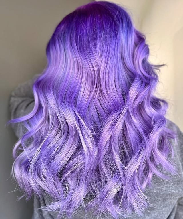 8. Icy Lavender Glam Waves - Purple Hair Color