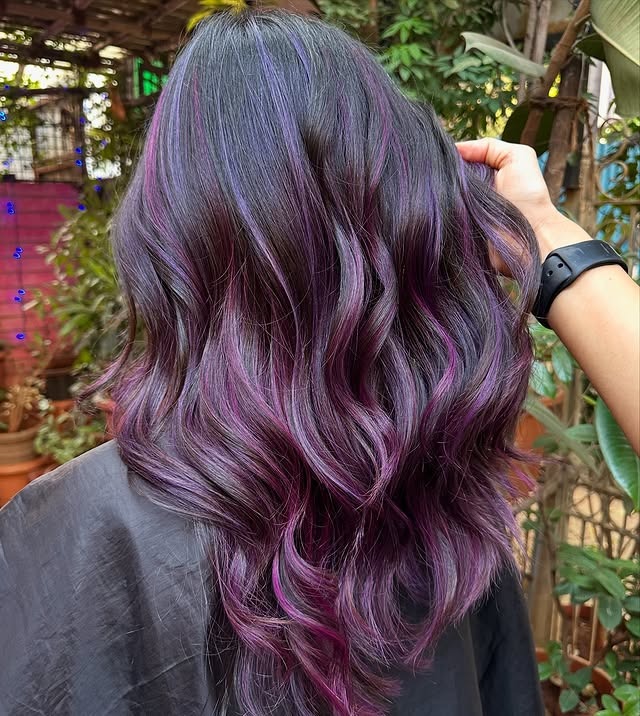 16. Midnight Violet with Berry Balayage - Purple Hair Color