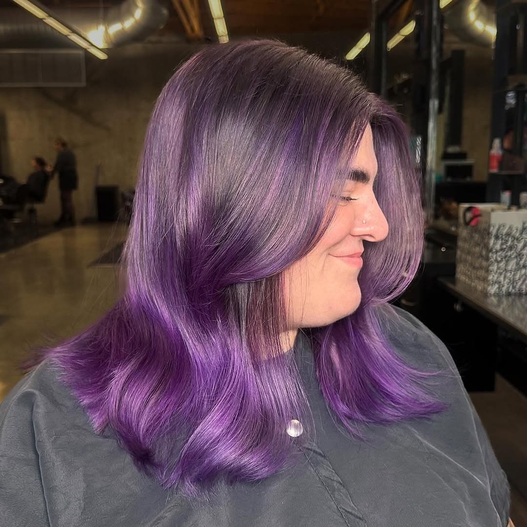 19. Amethyst Glow Feathered Layers - Purple Hair Color