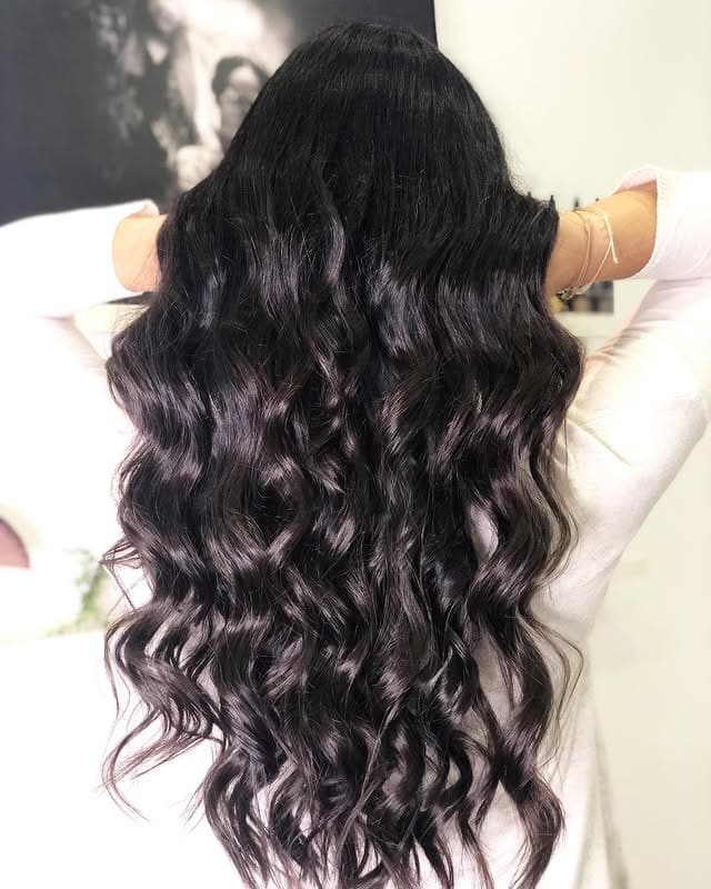 5. Deep Espresso Glam Waves - Long Wave Hairstyles