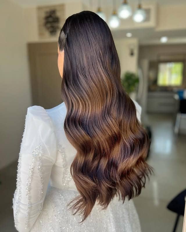 22. Chocolate Brown to Caramel Melt Hollywood Waves - Long Wave Hairstyles