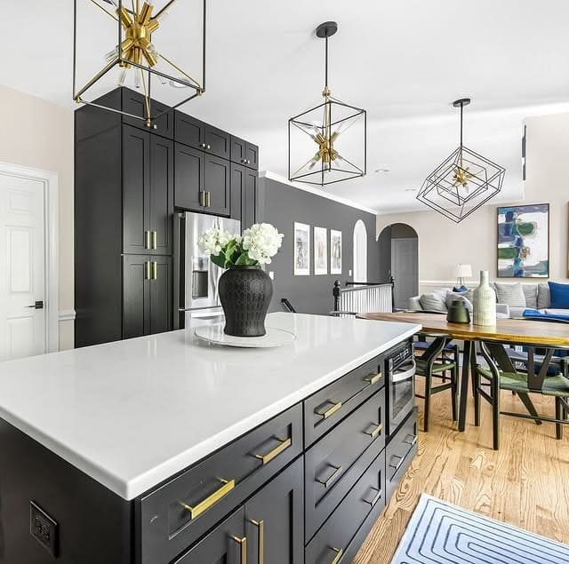 4. Modern Black Cabinets with Brass Accents - black cabinets kitchen ideas