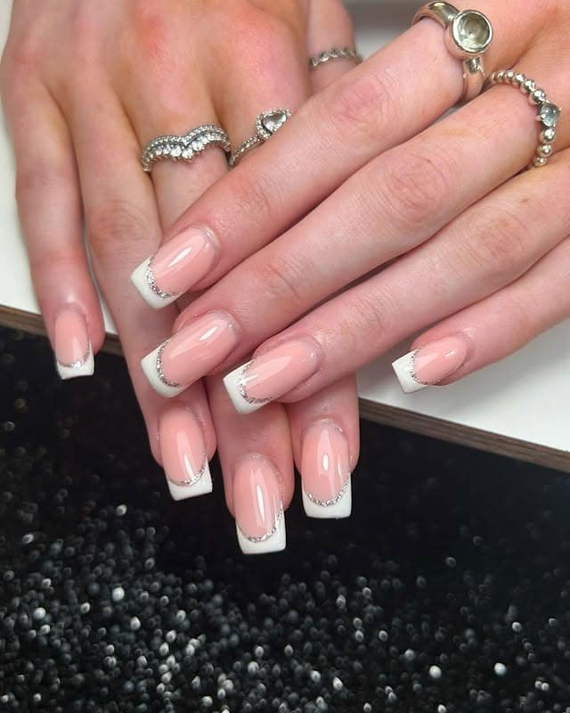 2. Classic Square French with Crystal Detail - formal nail ideas