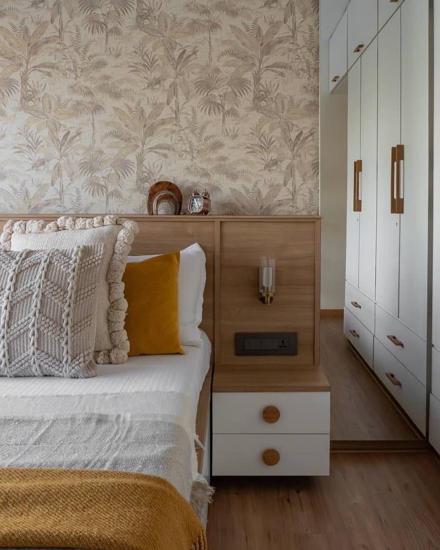 3. Soft Botanical Bedroom in Sand and Honey Tones - tropical bedroom ideas
