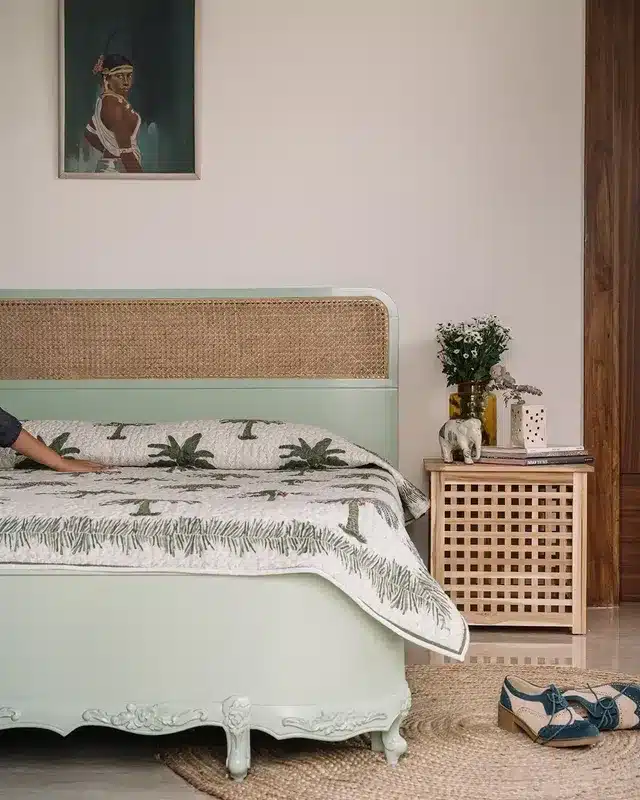 4. Cane and Mint Green Island Bedroom - tropical bedroom ideas