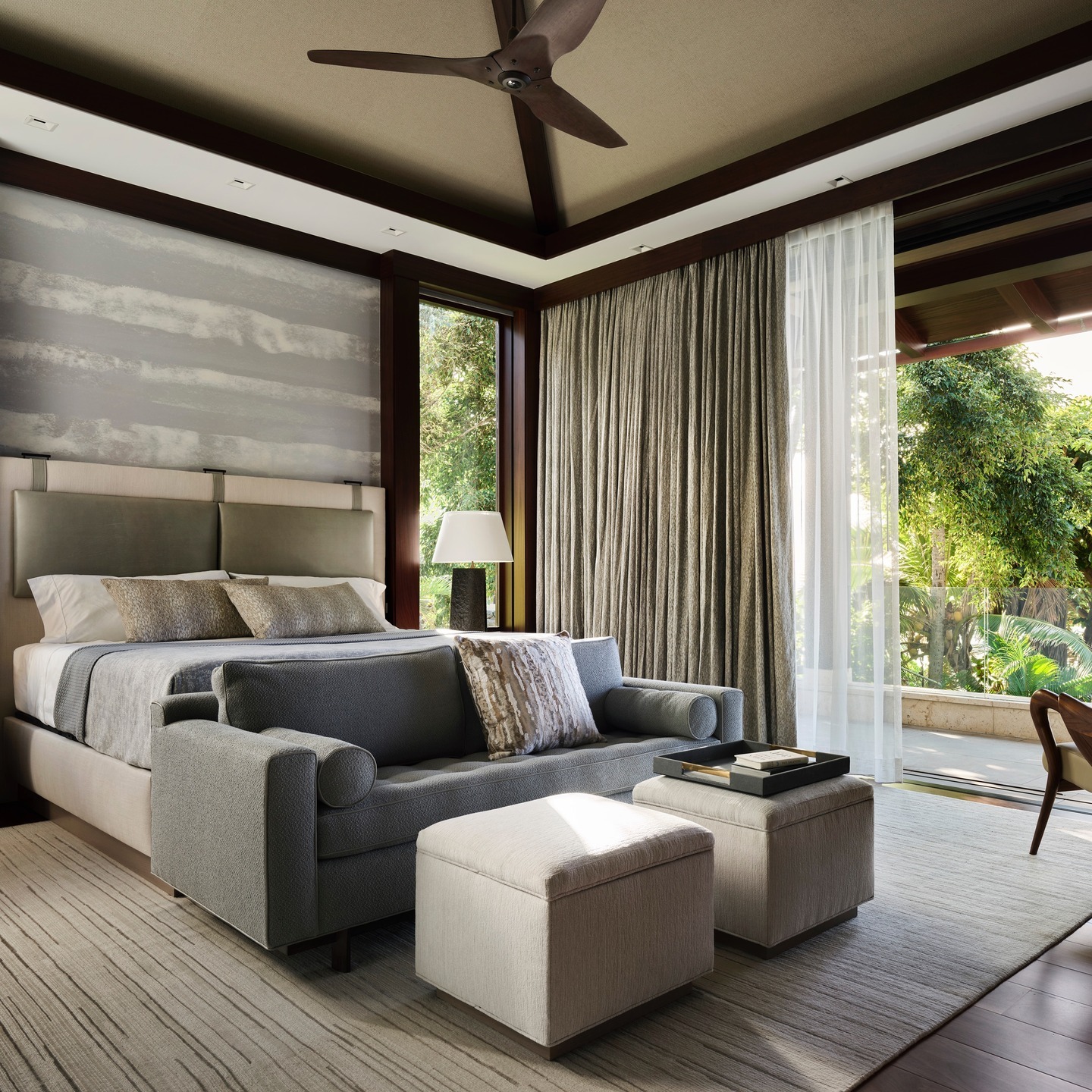 13. Contemporary Resort Suite in Taupe and Deep Wood - tropical bedroom ideas