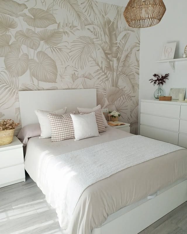 14. Soft Botanical Minimalism in Beige and White - tropical bedroom ideas