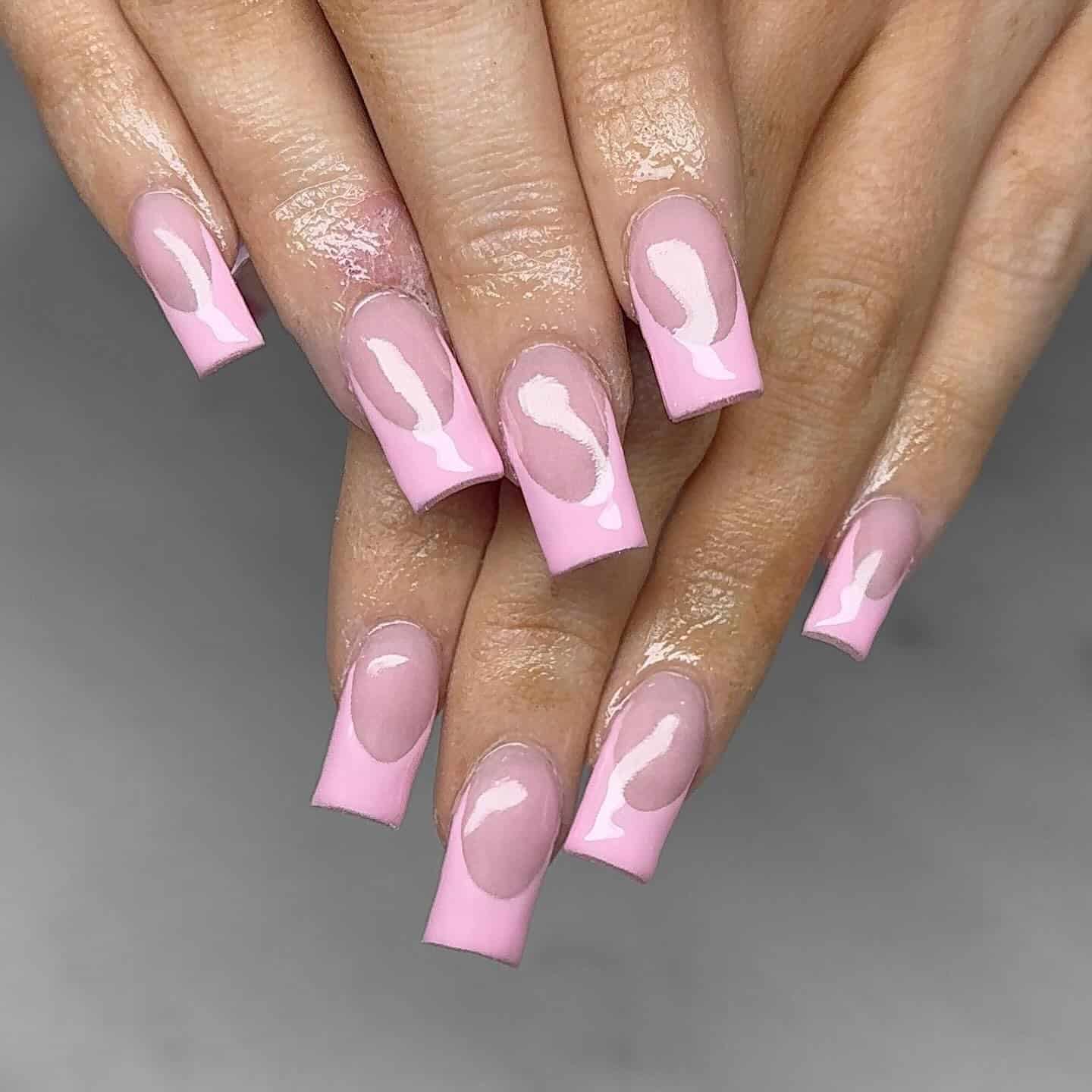 3. Glossy Baby Pink Deep French Coffin Nails - french coffin nail ideas