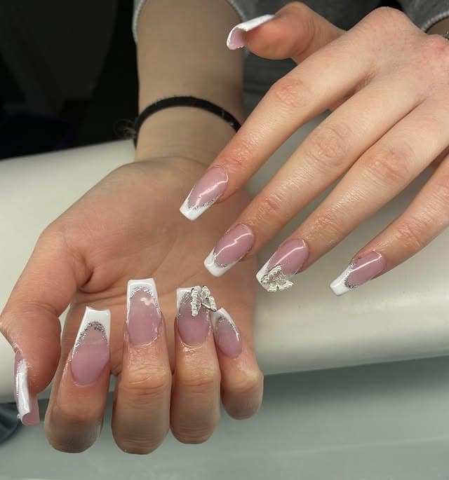 6. Minimalist Micro French Coffin Nails with Silver Accent - french coffin nail ideas