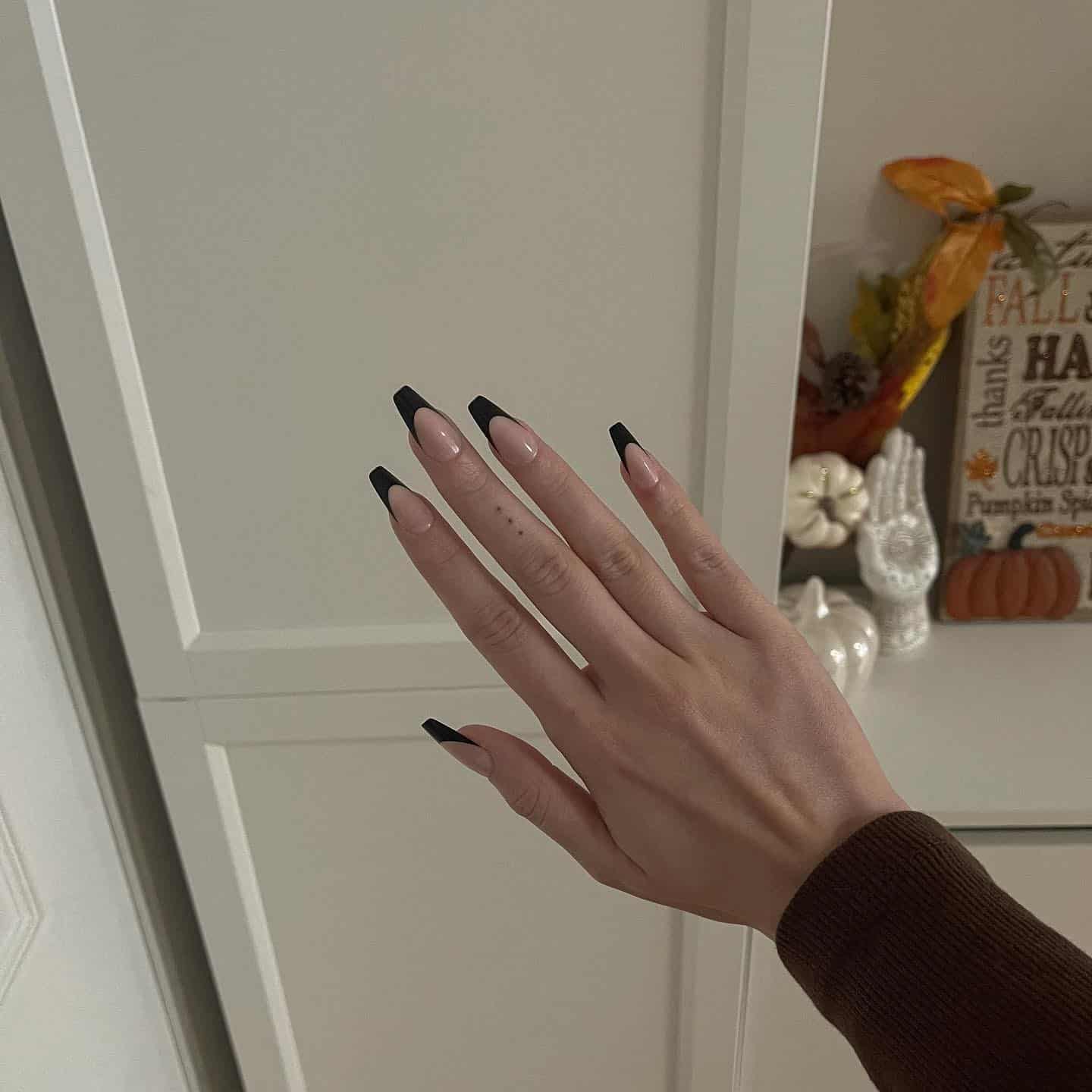 7. Matte Black French Coffin Nails - french coffin nail ideas