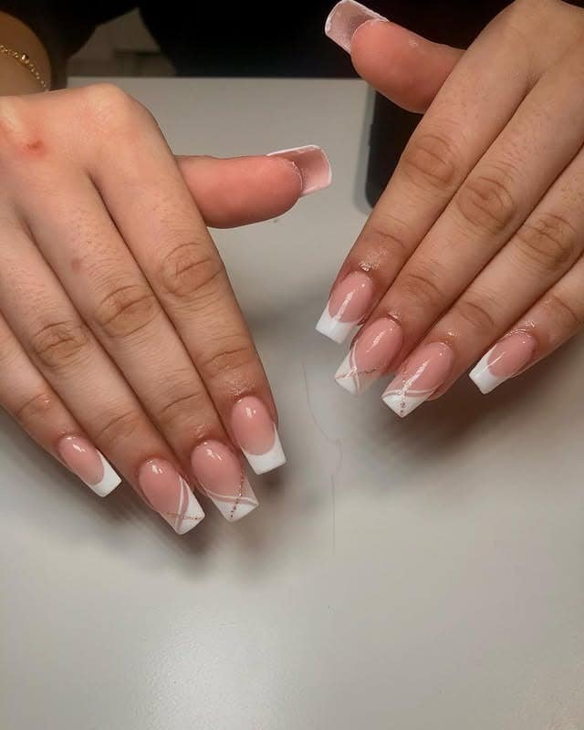 9. Modern White V-Cut French Coffin Nails - french coffin nail ideas