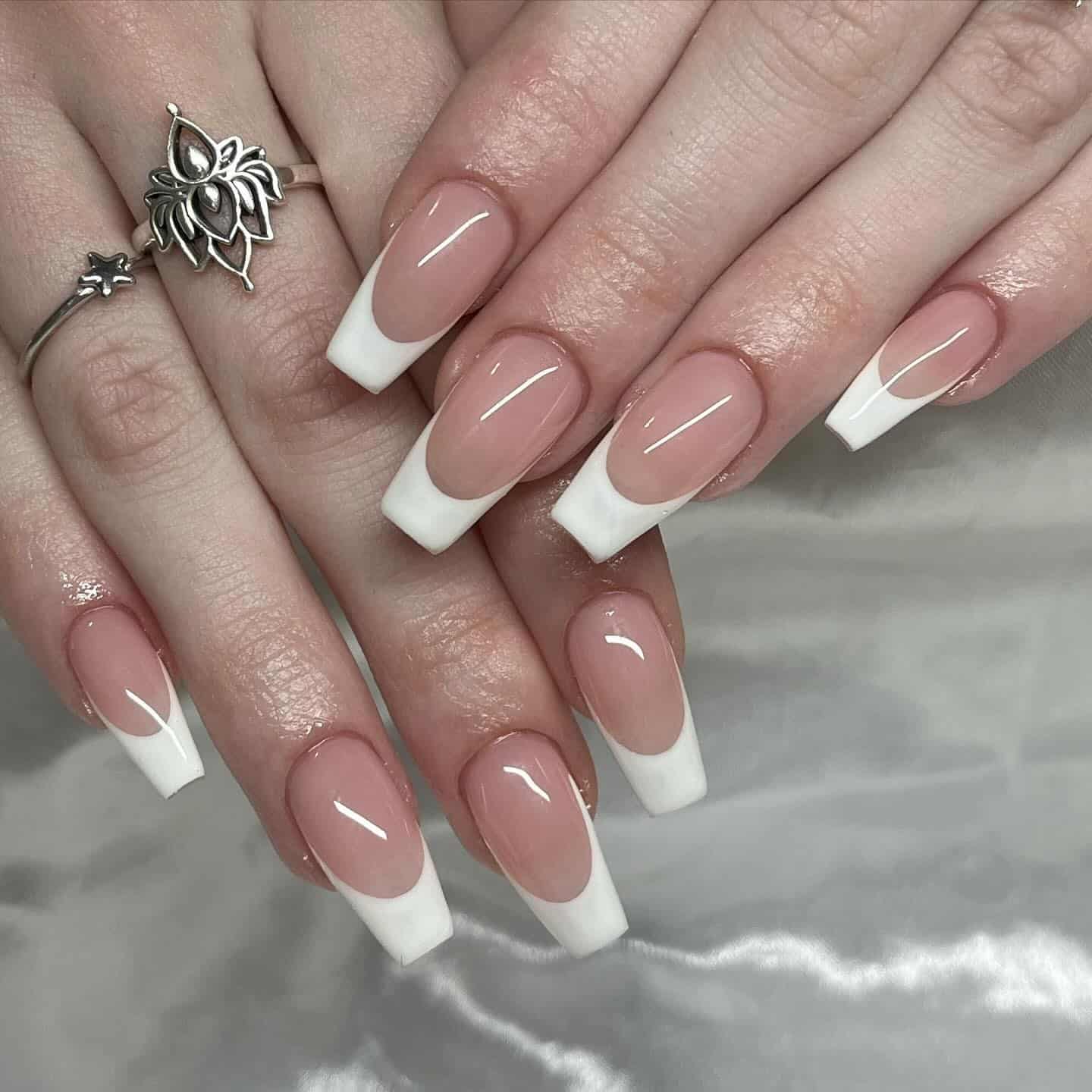 14. Soft Nude Square French Coffin Nails - french coffin nail ideas