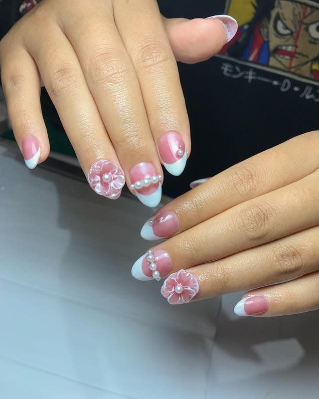 2. Classic White Square French with Sculpted Flower Detail - french tip flower nail ideas