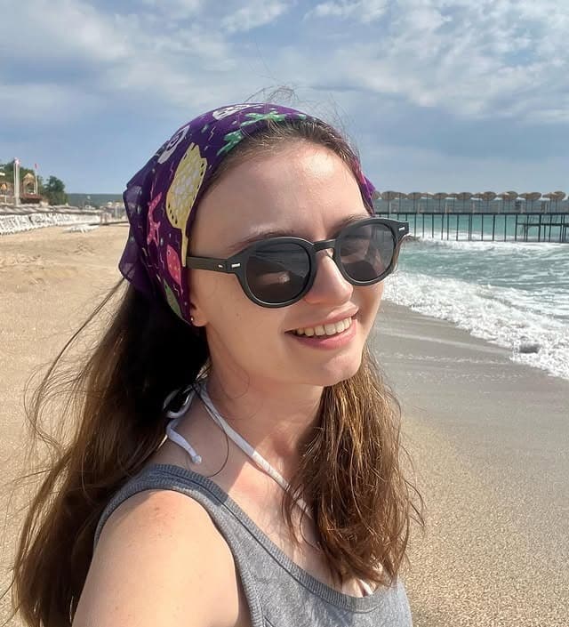 4. Deep Brunette Beach Waves with Printed Headscarf - Bandana Hairstyles