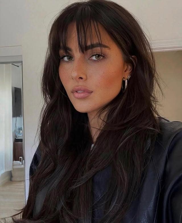 20. 90s Long Layered Cut with Espresso Brown and Wispy Fringe - 90S Hairstyles