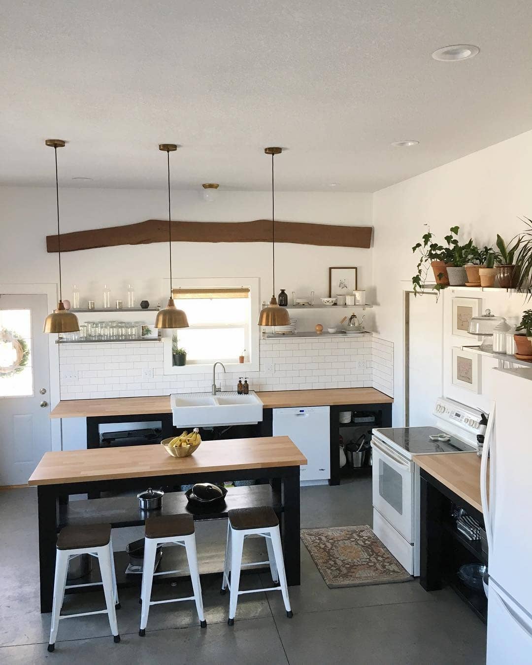 11. Modern Farmhouse Garage Kitchen in White and Natural Wood - garage kitchen ideas