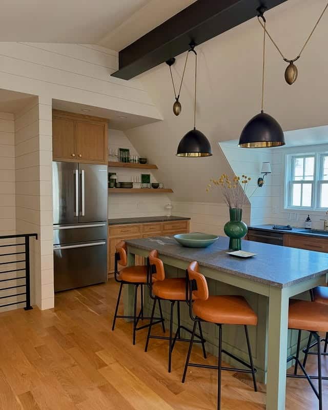 15. Transitional Garage Kitchen in Sage Green and Oak - garage kitchen ideas