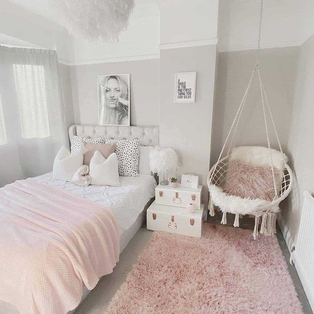 5. Minimal Blush and White with Cozy Textures - pink and white bedroom ideas