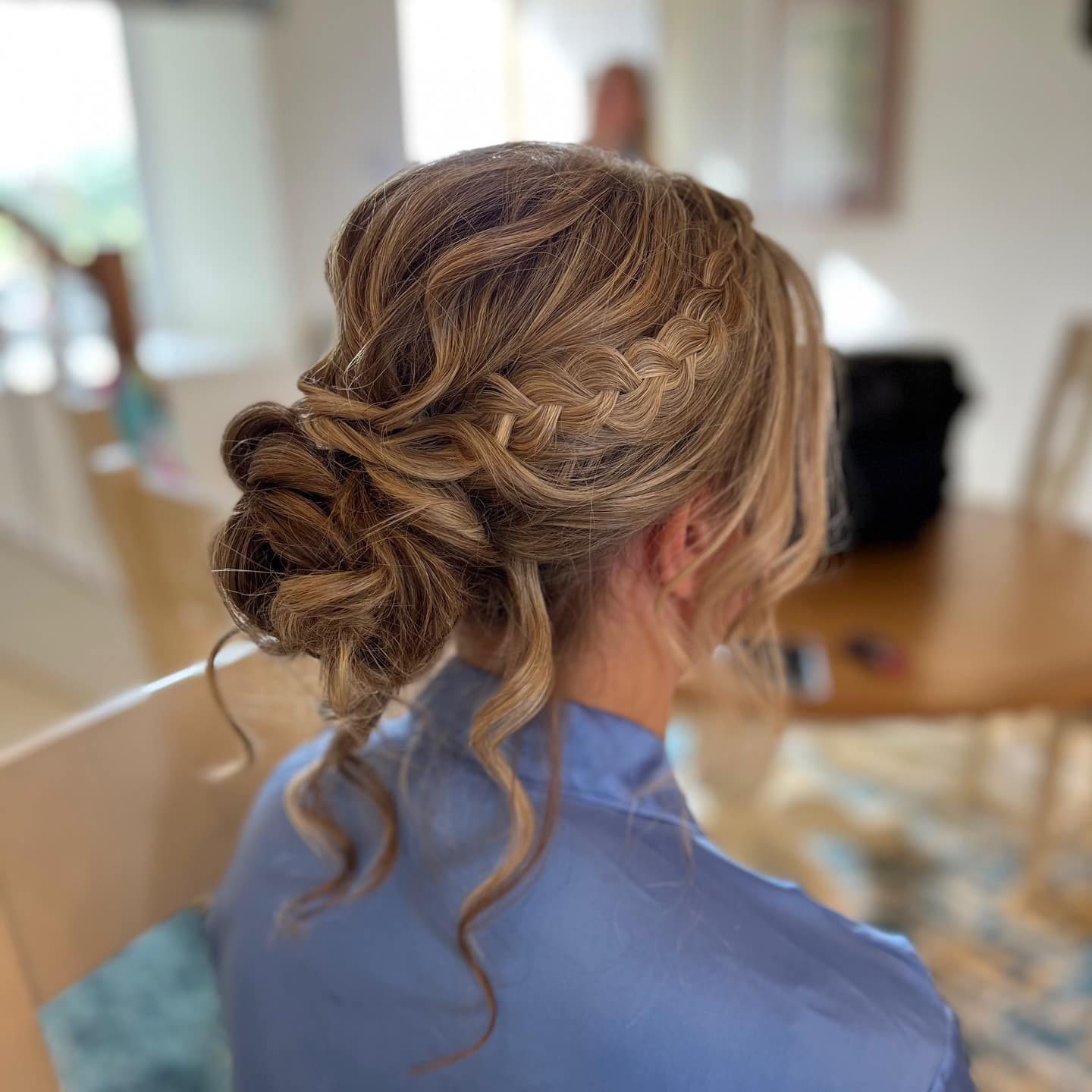 8. Voluminous Textured Bun with Caramel Blonde Ribbons - Bridesmaid Hairstyles