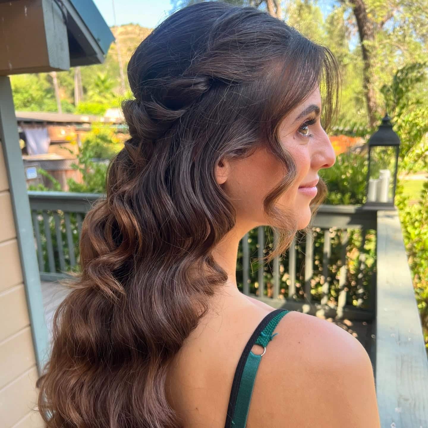 14. Romantic Half-Up Waves with Deep Chocolate Brown - Bridesmaid Hairstyles