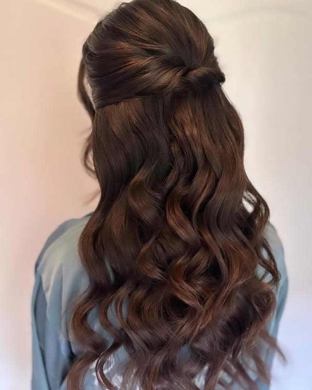 15. Classic Half-Up Soft Waves in Warm Brunette - Bridesmaid Hairstyles