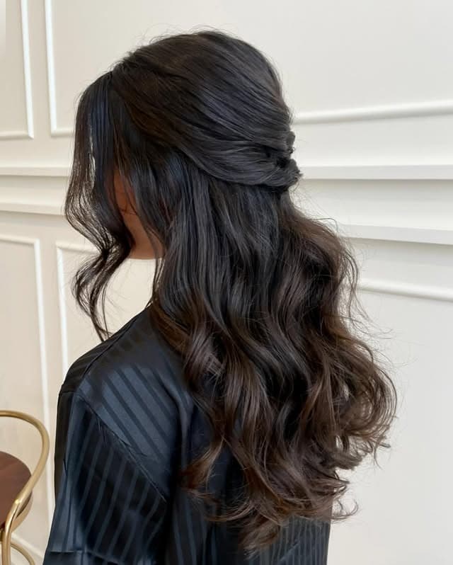21. Soft Half-Up Waves with Deep Espresso Brown - Bridesmaid Hairstyles