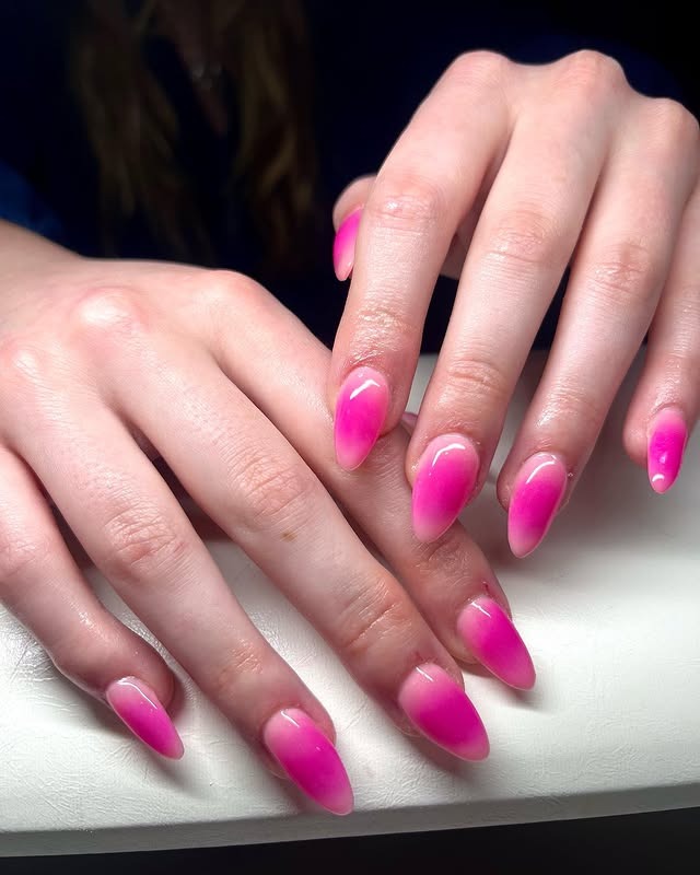 6. Soft Gradient Hot Pink Almond Nails - hot pink almond nail ideas
