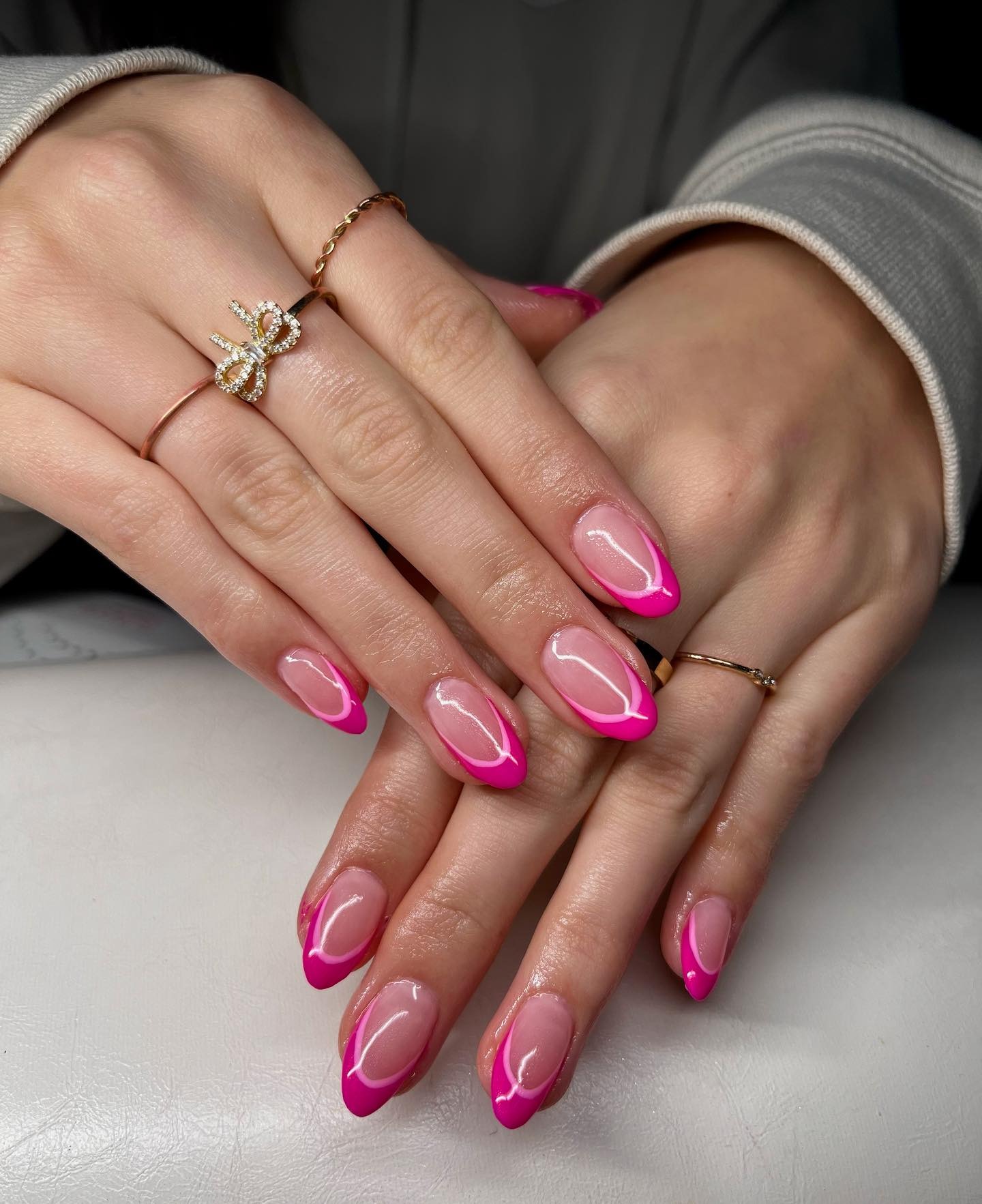 9. Hot Pink French Tip Almond Nails - hot pink almond nail ideas